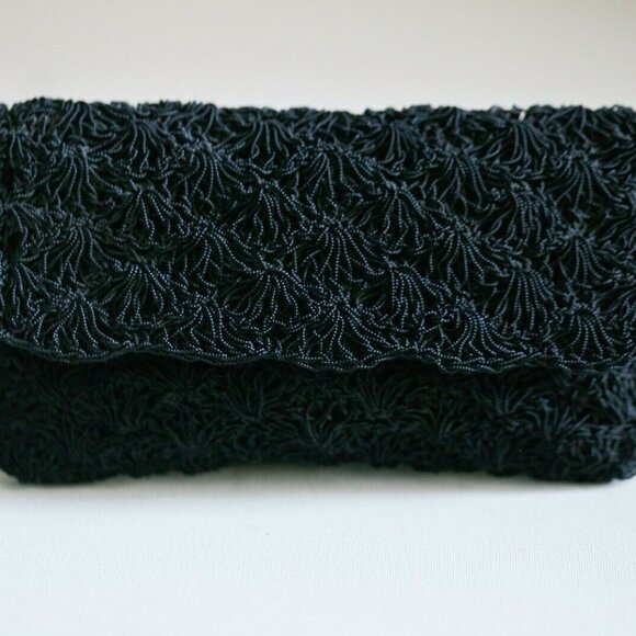 Black Crochet Look Beaded Japan Made Chic Bag - Picture 2 of 8